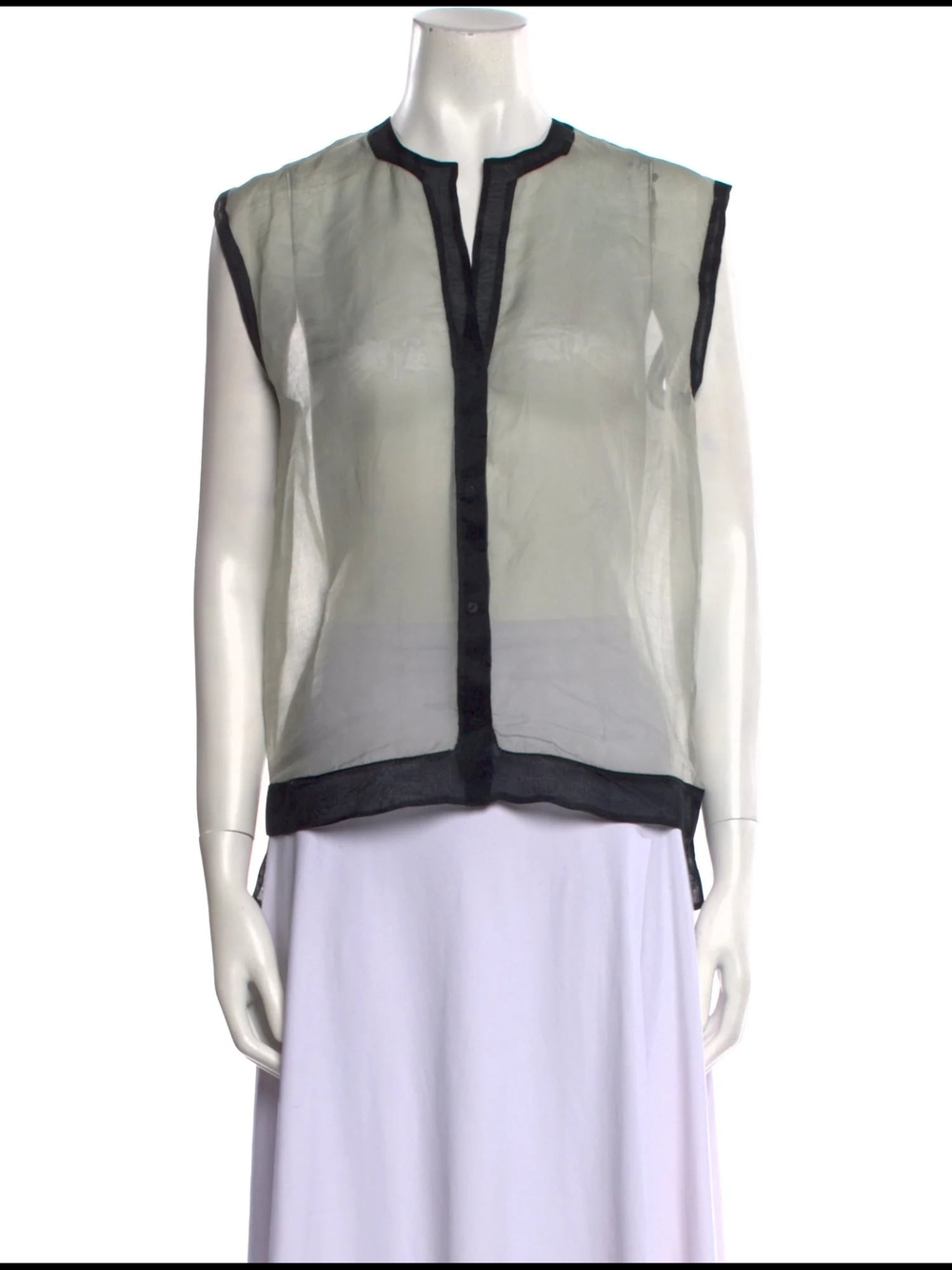 Helmut Lang Sheer Ivory Blouse with Black Trim